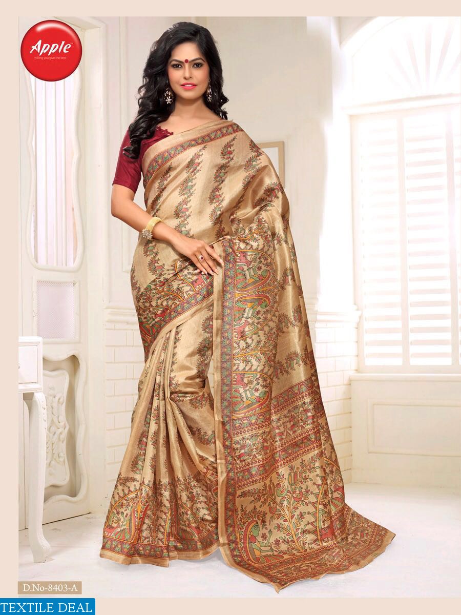 apple madhu bani Wholesale khadi silk printed Saree